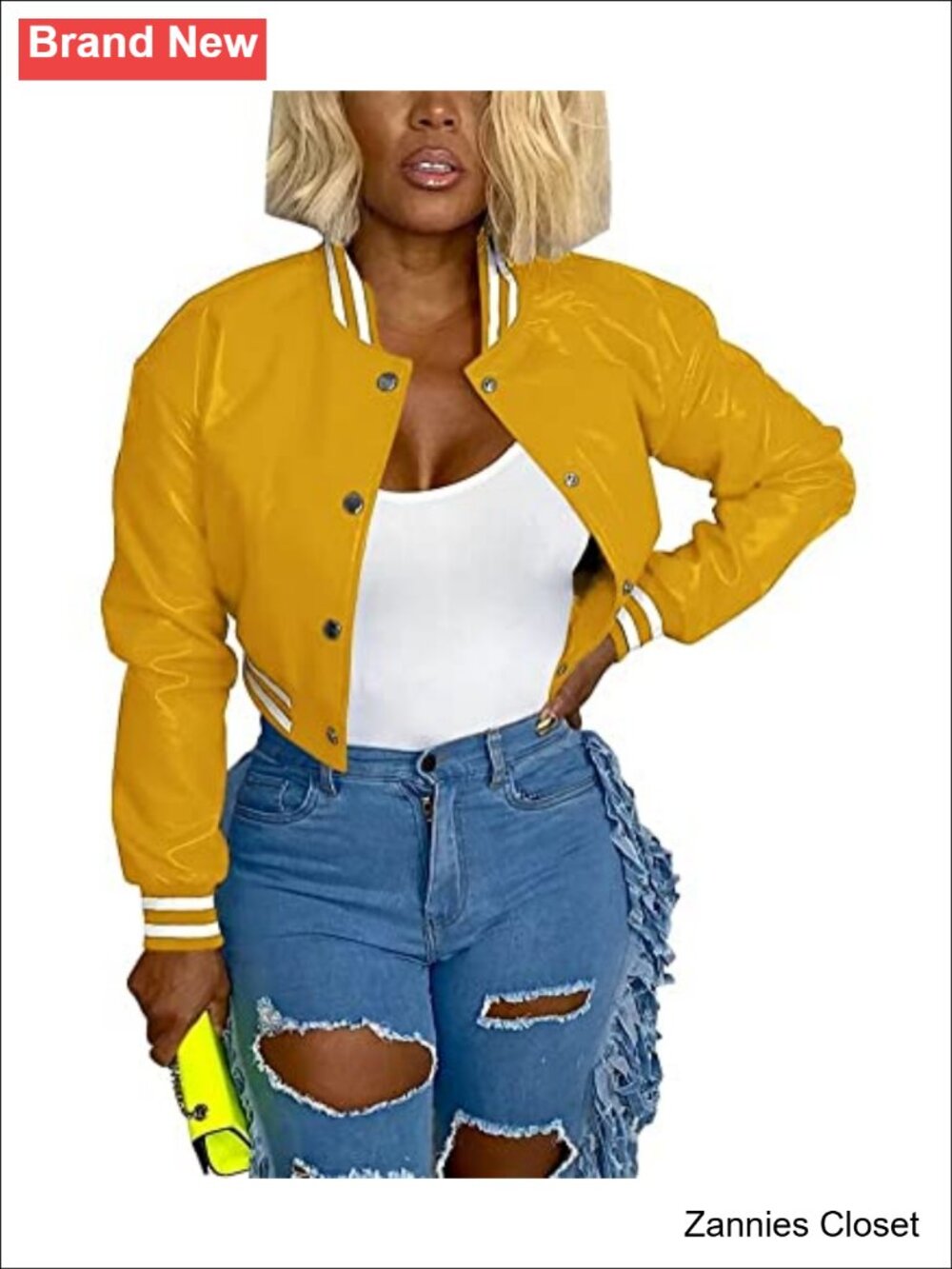 ✨Mintsnow Women Cropped Bomber Jacket Button Down Baseball Coat Streetwear